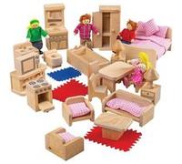 Bigjigs Toys Doll House People and Furniture, Wooden Toys, Doll House Accessorie