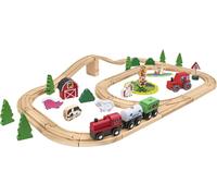 Jeu en bois pour enfants, train sur rails, 1 wagon et 2 locomotives à fixation magnétique, rails universels