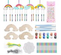 Jeu Ensemble De Carillons avec Pigment 12 Pcs Kit De Carillon À Vent pour Enfants de Couleurs Arc en Ciel avec Palette Carillon à Vent en Bois, Carillons Éoliens en Bois Inachevé DIY Artisanat pour A