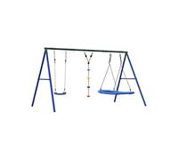 Ensemble de balançoire d'extérieur - Jeu 3 agrès - Siège disque et nid ovale - Cadre métal résistant - Pour enfant