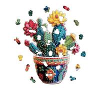 Jeu Familial en Bois de Cactus Amusant pour l'ingéniosité - Puzzle de Vase avec Fleurs de Cactus pour Adultes et | pour Adultes, Adolescents, et Filles