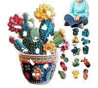 Jeu familial en bois de cactus amusant pour l'ingéniosité | Puzzle de vase avec fleurs de cactus pour adultes et enfants | pour adultes et adolescents, cadeau pour adultes et adolescents