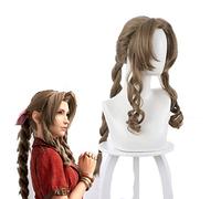 Jeu Final Fantasy VII Aerith Gainsborough Cosplay perruques marron longs bouclés résistant à la chaleur cheveux synthétiques Peruca + casquette de perruque