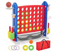 Jeu géant de 10,2 cm par rangée, hauteur réglable de 4 points à points avec sac de transport et poche en maille, design de jeu 4 en 1 avec golf, mini basket-ball et lancer d'anneaux, Giant Connect 4