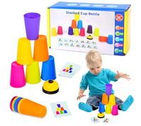 Jeu Gobelets Rapide, Quick Stacking Cups Game, Jeux de Speed Cups, Jeu de Gobelets Empilables Classiques, Gobeletsempilables D'entraînement Avec 12 Speed Cups,50 Cartes, 1 Bell pour Fêtes De Famille