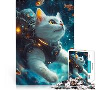 Jeu intellectuel Jouet Chasseur de Poissons-Chats de l'espace Puzzle 1000 pièces pour Adolescents 26x38cm Cadeaux du Père Noël Secret Convient aux Personnes de Plus de 14 Ans