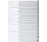 Jeu intercalaires polypropylène numériques 12 touches A4 - gris G