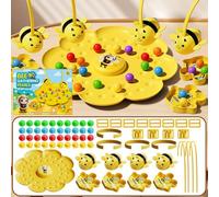 Jeu magnétique de cueillette de haricots d'abeille et de pêche de table, activité familiale pour l'intérieur et l'extérieur avec bandeau réglable, jouet éducatif pour la famille (4 joueurs)