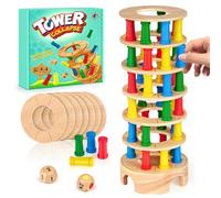 Jeu Montessori Jeu de Société en Bois, 48 Piliers en Bois, Jeu de DésMathématiques Jouets Éducatifs 3 4 5 6 Ans, Jeu de Société Éducatif et Familial pour Garçons et Filles de 4 5 6 7 Ans