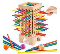 Jeu Montessori, Jeux Société 3 4 5 6 Ans Garcon Fille, Jeux Educatif Enfant, Jeu Tour en Bois avec 42 Bâtonnets Colorés & Dés, Motricité Développement Cadeau Anniversaire