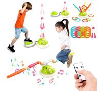 Jeu musical de saut à anneau et lanceur de fusée à pied 3 en 1 pour enfants, Amusement sportif intérieur et extérieur pour les enfants de 3 à 9 ans, Télécommande et Activités de design sécurisé