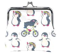 Jeu Personnalisé Pingouins Blanc En Cuir Pièce Pochette Femmes Fille Animal Kiss Lock Carte Changement Titulaire pour Pièces de monnaie, Jeux Pingouins Blanc, Classique, Jouer Pingouins Blanc
