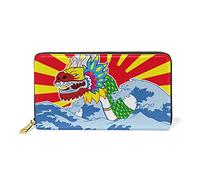 Jeu Portefeuille Zipper Long Bourse en Cuir Véritable avec Titulaire de la Carte de Crédit pour Téléphone Femmes Fille Hommes du Festival des Bateaux-Dragons De l'est