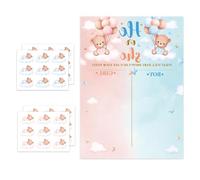 Jeu Révélation du Genre pour Baby Shower avec Affiche 36 Pièces Autocollants Vote Ours Fille Ou Garçon pour Révéler Le Genre Utilisation Fourniture Fête Jeu Devinettes Genre