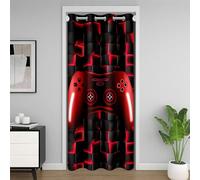 Jeu Rideau de Porte 150x203,Jeu Rouge Rideau Occultant,pour L'Intimité de La Porte,Rideau de Porte de Panneau de Jeu Au Néon pour Enfants,Ombre Glowing Armoire À Carreaux Rideaux Plaid Décoration