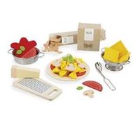 Jeu Set de pates Pasta et ustensiles cuisine - Aliments feutrine et bois, Dinette - Set Jouet imitation enfant + carte