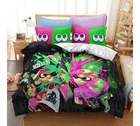 Jeu Splatoon Famille Ensemble De Literie pour Enfants Dessin Animé Imprimé Couverture De Lit Simple Housse De Couette Ensemble Kingsize Literie (Graffitis 03,140x200cm(1.2MBed))