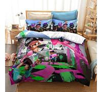 Jeu Splatoon Famille Ensemble De Literie pour Enfants Dessin Animé Imprimé Couverture De Lit Simple Housse De Couette Ensemble Kingsize Literie (Graffitis 01,200x200cm(1.5M/1.8MBed))