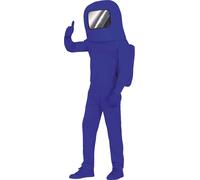 Jeu vidéo Personnage d'aventure Costume Bleu Capuche Sac à dos Combinaison spatiale Carnaval Cosplay Spécialiste SciFi Voyage du héros, Taille : 48 - 50 (M)