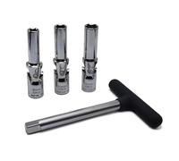 JEUCLEL Lot de 4 douilles de bougie de préchauffage avec barre en T 3/8", joints universels (8 mm, 10 mm, 12 mm), outil de retrait de bougie de préchauffage cassée, kit d'extraction de bougie de