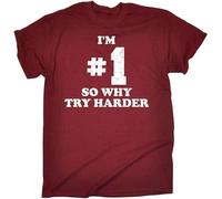 JEUDJJBW HAODI T-T-Shirts à Manches Courtes Humoristique avec Inscription « I'm #1 So Why Try Harder »(Large)