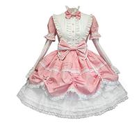 Jeufoin Robe gothique Lolita classique noire pour femme - Costume d'Halloween et de costumade avec manches amovibles et plusieurs couches avec nœuds - Rose - Taille M