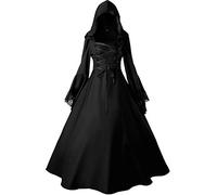 Jeufoin Robe gothique victorienne sorcière vampire médiévale Renaissance Halloween Cosplay Costume à capuche pour femme, noir, XX-Large