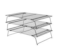 JEUIHAU Grille de refroidissement à 3 niveaux, anti-adhésive, grille de cuisson pliable, accessoires de cuisson pour gâteaux, biscuits, pain, muffins, 40 x 25 cm, noir