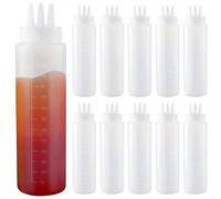 JEUIHAU Lot de 10 bouteilles à presser à 3 trous en plastique, bouteille de sauce à trois trous pour condiments, ketchup, vinaigrette, barbecue, moutarde, salade