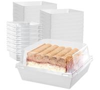 JEUIHAU Lot de 100 boîtes à gâteau carrées en papier blanches avec couvercles transparents, 12 cm, blanc boîtes à dessert, boîtes alimentaires pour boulangerie, sandwich, biscuits