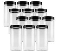 JEUIHAU Lot de 12 bocaux de conservation en plastique avec couvercles noirs - Transparents - Bocaux rangement cuisine de 1000 ml - Pour aliments, céréales, épices et bonbons