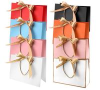 JEUIHAU Lot de 16 sacs cadeaux de mariage avec ruban doré - 8 couleurs - 28 x 20 x 10 cm (L x H x l) - Sacs de fête avec poignées - Sacs cadeaux en papier pour anniversaire, mariage, fête, Noël