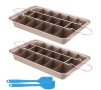 JEUIHAU Lot de 2 moules à brownie antiadhésifs, en acier au carbone, 18 emplacements rectangulaires avec séparateurs pour cookies, lasagnes, Flapjacks, 31,5 x 19,3 x 3,7 cm
