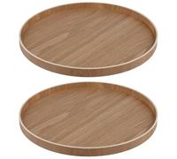 JEUIHAU Lot de 2 plateaux de service ronds en bois de 30 cm, plateau décoratif en bois rustique pour décoration de table basse, organisateur dans le salon