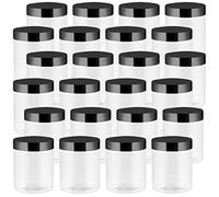 JEUIHAU Lot de 24 bocaux en plastique transparent avec couvercles, sans BPA, à large goulot, bocal plastique avec couvercle 250ml pour slime, épices, travaux manuels