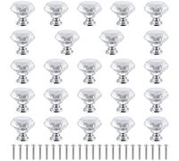 JEUIHAU Lot de 24 boutons de tiroir en cristal transparent de 30 mm avec 24 vis, poignées de porte en verre cristal pour placard, armoire, commode, tiroir