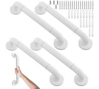 JEUIHAU Lot de 4 barres d'appui en acier inoxydable blanc de 40 cm, poignée de douche avec vis, barre d'appui à ventouse pour handicapés, blessés, post-opératoire