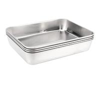 JEUIHAU Lot de 4 mini plaques de cuisson en acier inoxydable - 23 x 17 x 5 cm - Finition miroir et antiadhésif - Pour gâteaux, pizzas, cookies, viande, légumes, desserts