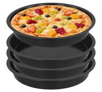 JEUIHAU Lot de 4 plaques à pizza rondes antiadhésives en acier au carbone durable pour four, fabrication de pizzas, cuisine à domicile, noir