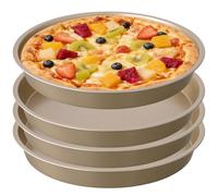 JEUIHAU Lot de 4 plaques de cuisson rondes à pizza - 25,4 cm - Antiadhésives - En acier carbone durable - Pour la cuisson au four, la fabrication de pizzas, la cuisine à la maison - Doré