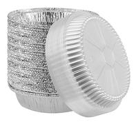 JEUIHAU Lot de 40 plateaux ronds en aluminium de 17,8 cm avec couvercles en plastique transparent, moules à tarte ronds plateaux à rôtir contenants alimentaires en aluminium pour la cuisson,