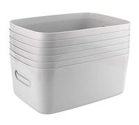 JEUIHAU Lot de 6 grands paniers de rangement rectangulaires en plastique avec poignées, caisse rangement plastique avec poignée, 30 x 20 x 12 cm, gris