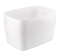 JEUIHAU Lot de 6 grands paniers de rangement rectangulaires en plastique avec poignées, caisse rangement plastique avec poignées pour placard, salle de bain, bureau - 30 x 20 x 12 cm - Blanc