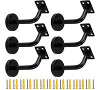 JEUIHAU Lot de 6 supports de rampe d'escalier en acier inoxydable noir mat support de main courante pour rampe d'escalier, support en bois, tubes d'extension de vis inclus