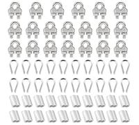 JEUIHAU Lot de 60 accessoires pour câble métallique, comprenant 20 pinces de câble M6, 20 cosses en acier inoxydable, 20 manchons de sertissage en aluminium, kit de serrage pour câble métallique de 6,35 mm