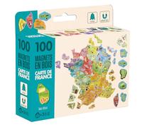 Jeujura - 100 Magnets Bois Carte de France - Reconstituer Les départements et Régions française - pour accompagner Les Tableaux - Aimantées en Bois - Géographie - Coffret 17x15x4cm - Dès 3 Ans - 8969