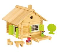 Jeujura - 8043- Jeux de Construction-Maison en Rondins - 135 Pieces | Personnage et accessoires inclus - Valisette de rangement - Jeu en bois enfant - Imagination - Fabriqué en France