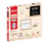 Jeujura - Ardoise Ecolier en Bois - Dimension 37x31 - Ecrire - Dessiner - Double Face - Côté Craie - Côté Blanche magnétique à Feutre - Nombreux Accessoires - Dès 3 Ans - Fabriqué en France - 8811