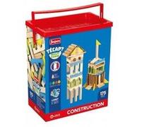 Jeujura - baril tecap multiform 175 pieces en bois colores - planchettes blocs - jeu construction - set jouet enfant et carte