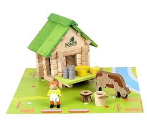 Jeujura - Chalet du Comté 60 Pièces - Jeu de Construction dès 5 Ans - 8056 | Ferme Jurassienne en bois - Chalet, Fromager, Vache et Accessoires inclus - Valisette de rangement - Fabriqué en France